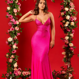 Hot pink form fitting slim dress with gem details hire
