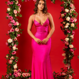 Hot pink form fitting slim dress with gem details hire