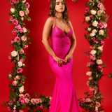 Hot pink form fitting slim dress with gem details hire