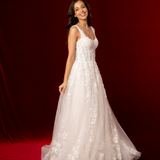 Sparkling full lace a bustier cup crescent moon neckline corset back wedding dress