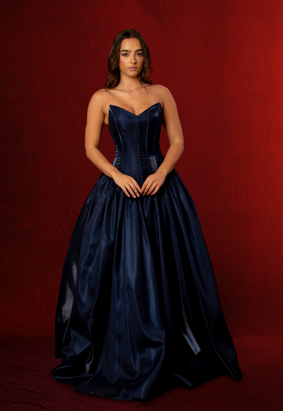 sapphire blue formal dresses Shallow Vneck dark liquid taffeta drop waist dress with slit and lace up back 20 Black Short Dresses | schwarzes kleid up back adds a Size:3/Large