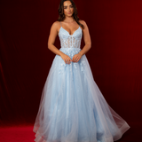 Sky Blue sparkling tulle corset lace princess dress with lace up back