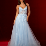 Sky Blue sparkling tulle corset lace princess dress with lace up back