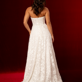 Full lace strapless boned dress with basque waist and lace up back Riviana