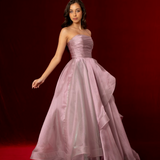 Muted purple mauve organza ruffled dress with lace up back