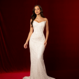 Ivory white beaded dress with basque waist and open back