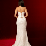 Ivory white beaded dress with basque waist and open back