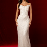 Ivory white beaded dress with basque waist and open back