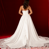 Satin wedding dress with lace up back and Vneck and amazing lace train