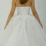 dazzling ballgown wedding dress featuring a crystal-encrusted bodice, glowing skirt, and regal elegance.