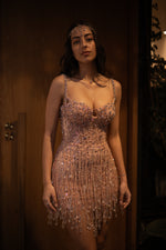 Angelina beaded rose gold pink bustier cup dress with lace up back