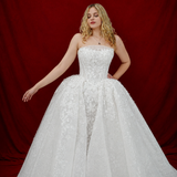A dreamy white wedding gown with sparkling lace and fairytale elegance for hire