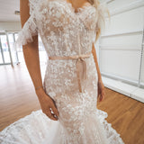 Hidden bustier cups blush mermaid dress with long train