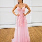 Baby pink tulle corset lace princess dress with lace up back