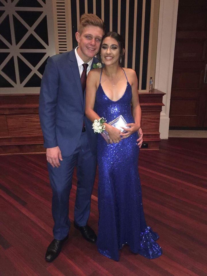 Glamorous Royal Blue Sequins Prom Dress Split Cap Sleeve  Dbrbridal