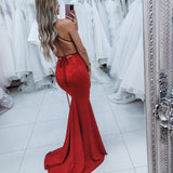 Dark red vine stretch knit Deep-V mermaid dress (sales)