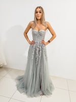 Quinn silver bustier top tulle with a slit