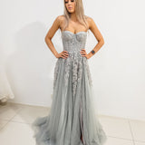 Silver bustier top tulle with a slit