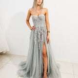 Silver bustier top tulle with a slit