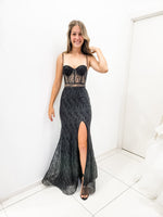 Moon black sparkling bustier mermaid dress for hire