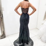 Black sparkling glittered mesh bustier mermaid dress