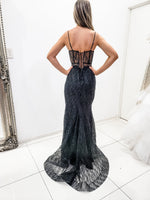 Moon black sparkling bustier mermaid dress for hire