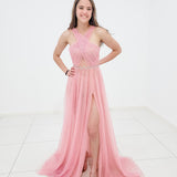 Baby pink criss cross front with sparkling band on bodice