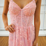 Baby pink tulle corset lace princess dress with lace up back