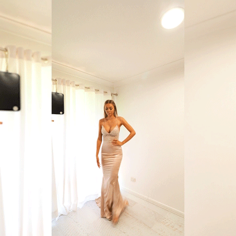 Rose gold satin mermaid dress with gold lace top Destiny Chic Rose gold satin mermaid dress with gold lace top Destiny Chic