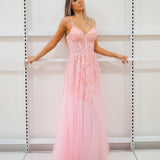 Baby pink tulle corset lace princess dress with lace up back