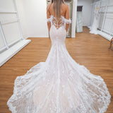 Hidden bustier cups blush mermaid dress with long train