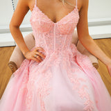 Baby pink tulle corset lace princess dress with lace up back