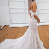 Hidden bustier cups blush mermaid dress with long train