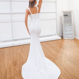 White bustier mermaid dress with lace up back for hire