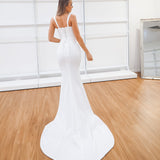 White bustier mermaid dress with lace up back for hire