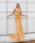 Christina sparkling gold bustier two piece mermaid dress