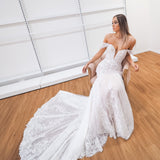White lace under nude with sweetheart neckline and deep v wedding dress