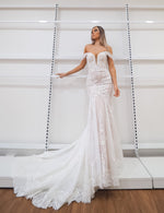Kylie white lace under nude with sweetheart neckline and deep v wedding dress for hire