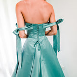 Pastel green bustier top corset back satin princess dress