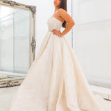 Gold lace all over with sweetheart neckline and deep v wedding dress