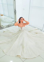 Gold lace all over with sweetheart neckline and deep v wedding dress (sample sale)