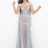 See through choker neck silver dress