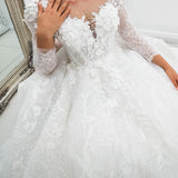 White Flowery Tulle Wedding Dress with sleeves