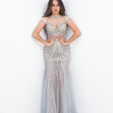 See through choker neck silver dress for hire