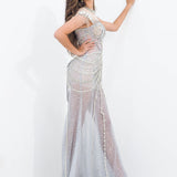 See through choker neck silver dress for hire