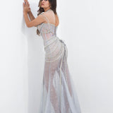 See through choker neck silver dress for hire