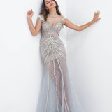 See through choker neck silver dress for hire