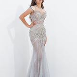 See through choker neck silver dress for hire