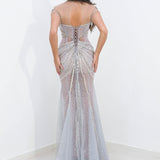 See through choker neck silver dress for hire