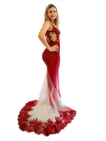 Priscilla dark red hand beaded lace mermaid dress